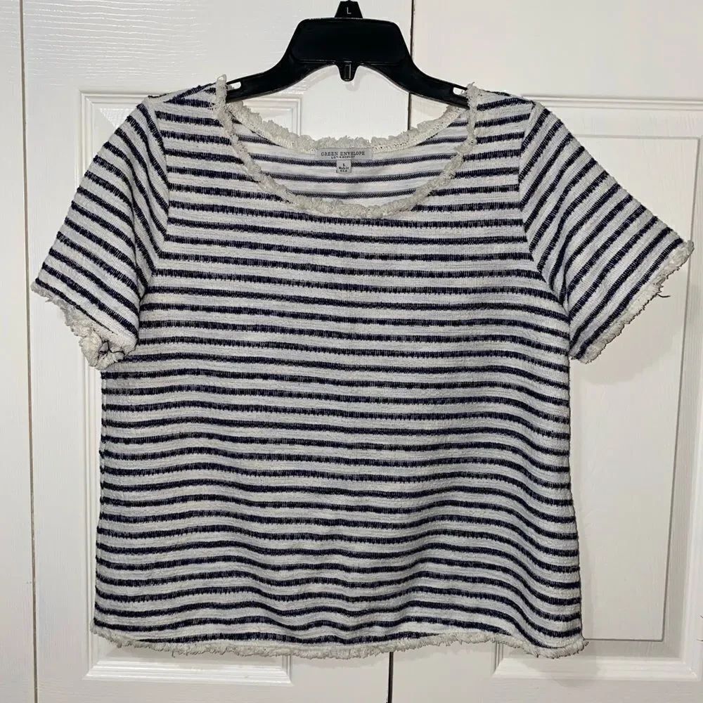 💜 Green envelope striped blouse